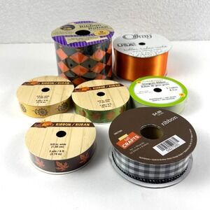 Offray Fall Craft Ribbon Lot Unisex OS Multicolor New Wired Satin Gingham Leaves